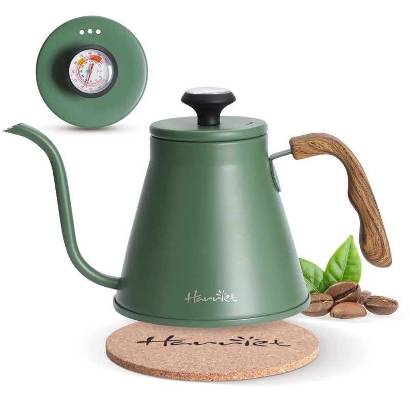 Harriet Gooseneck Pour Over Kettle  37oz Stainless Steel with Thermometer & Anti-Hot Handle  for Coffee & Tea - Image 1